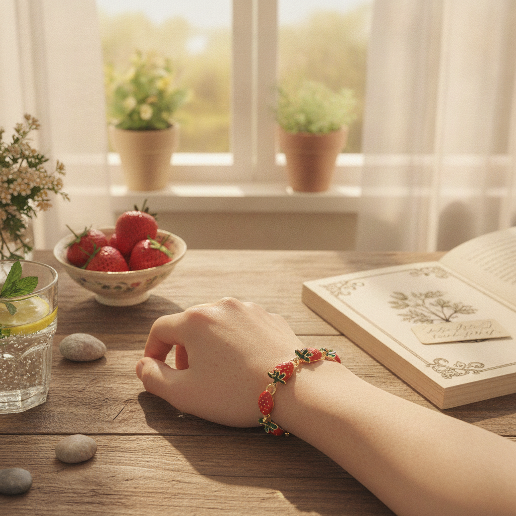 Geometric Strawberry Enamel Bracelet